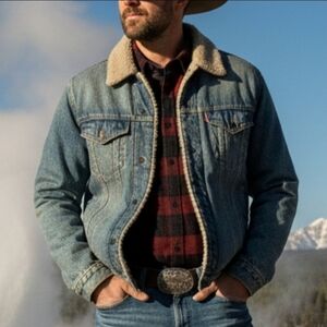 NWT Campus Crew Deadstock Y2K Western Ranch Country Sherpa Trucker Jean Jacket